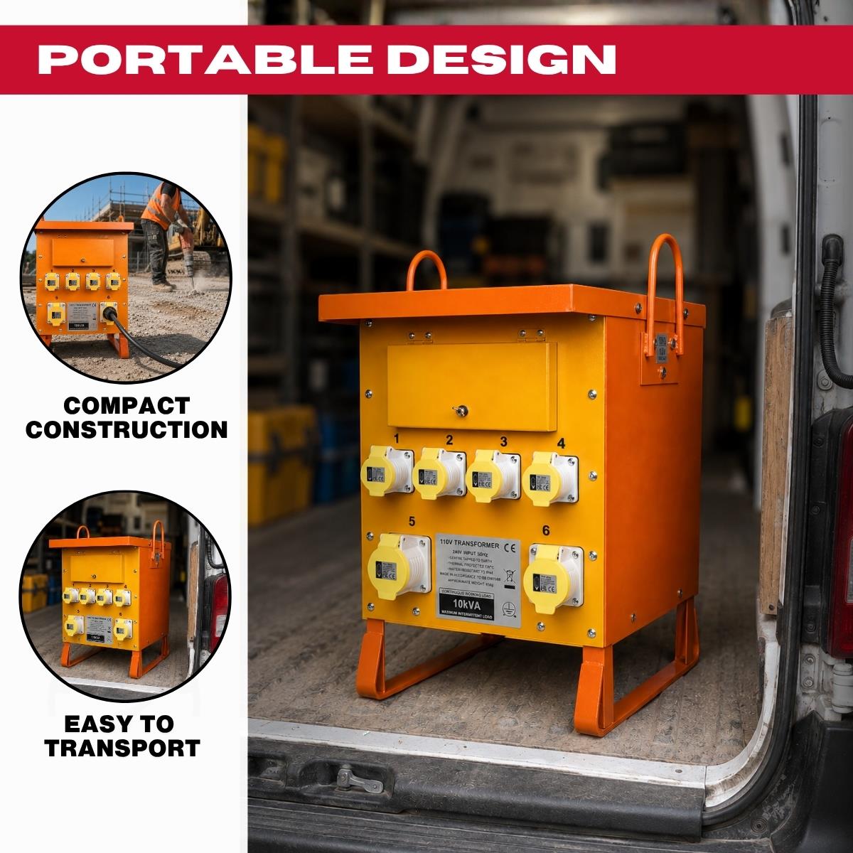 Connexion 10kVA Site Transformer 110V Single Phase with 4 x 16A, 2 x 32A Outlets IP44 Rated - 10963