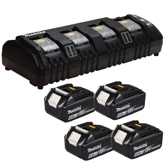 Makita DC18SF 14.4V - 18V Multi Four Port Battery Charger 240V with 4 x 6.0Ah Battery