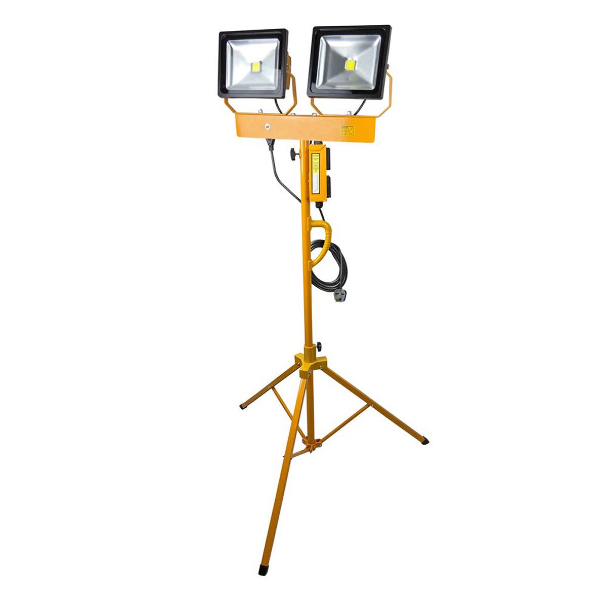 Spectre 230V HD Twin 30W LED Floodlight with 5m Cable, 2 x 13A Outlet and 13A Plug SP-17187