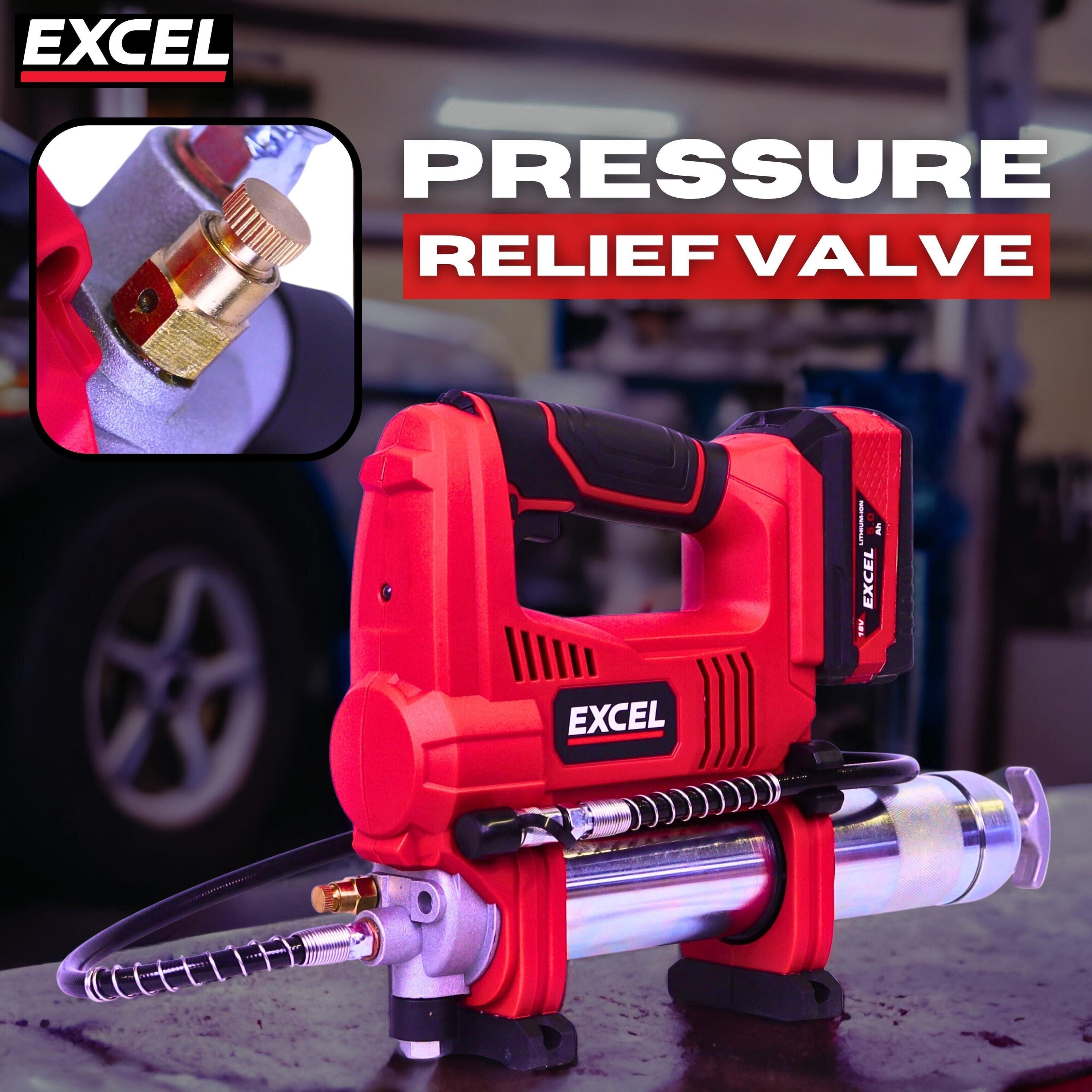 Excel 18V Cordless Grease Gun with 1 x 2.0Ah Battery Charger & Bag