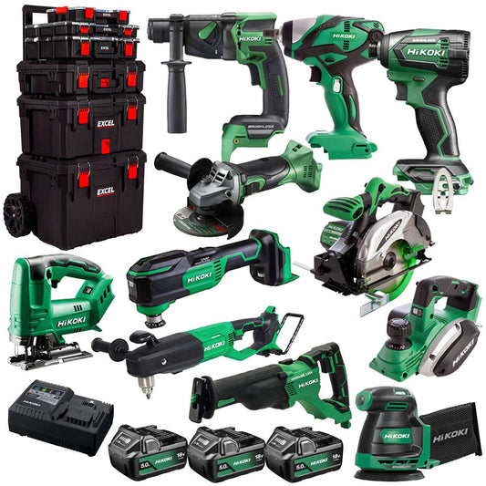 Hikoki 18V 11 Piece Power Tool Combo Kit with 3 x 5.0Ah Battery & Trolley Toolbox