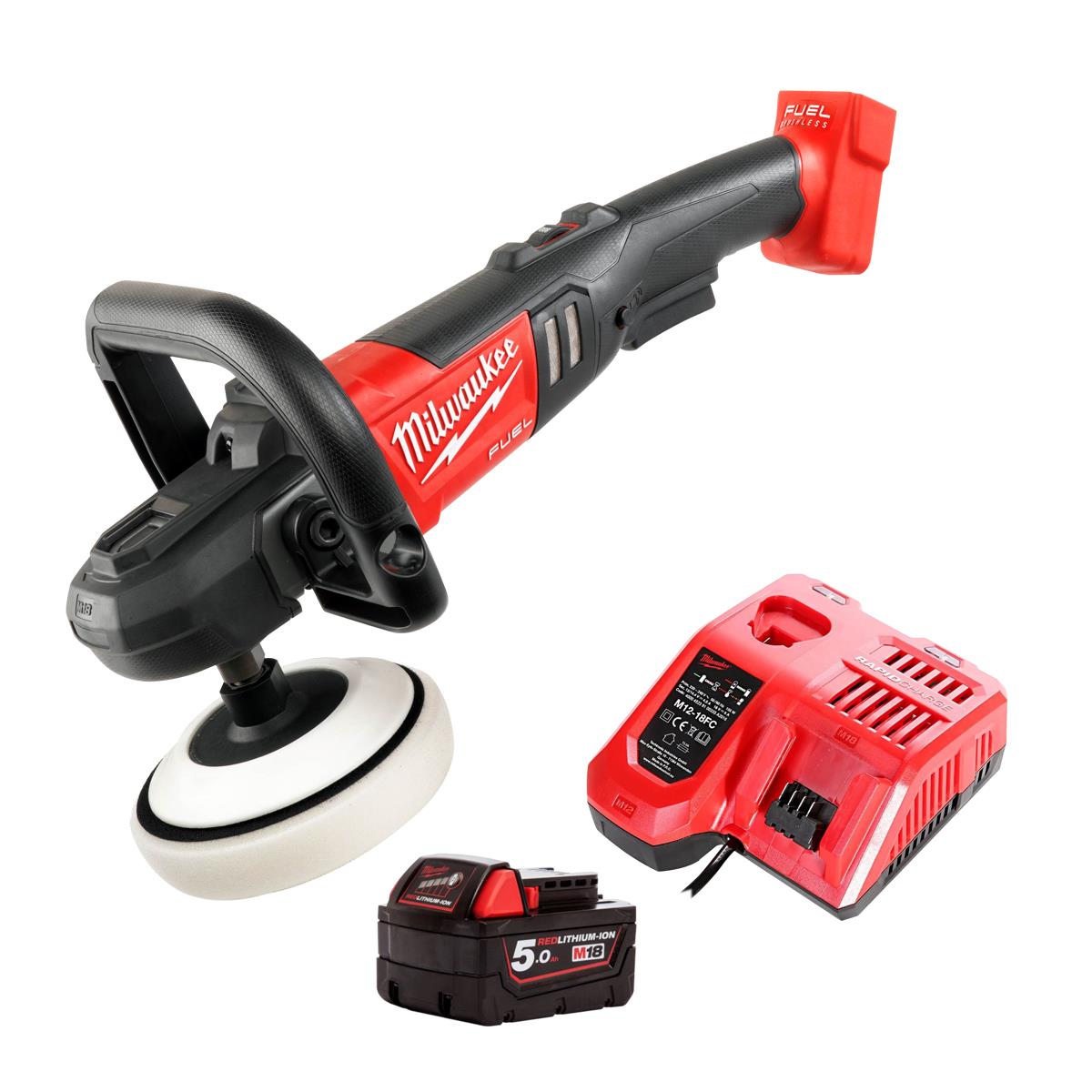 Milwaukee M18FAP180-0 18V 180mm Fuel Brushless Polisher with 1 x 5.0Ah Battery & Charger