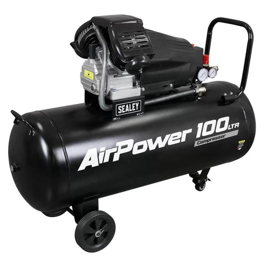 Sealey SAC10030VA 100L V-Twin Direct Drive Air Compressor 3hp 230V/13A
