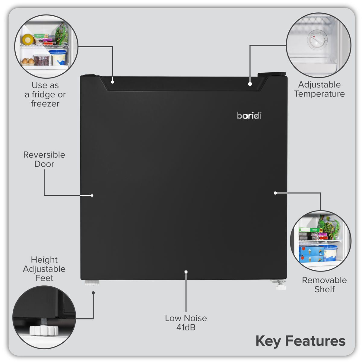 Sealey DH255 Baridi Mini Tabletop Fridge/Freezer 31L Capacity Black