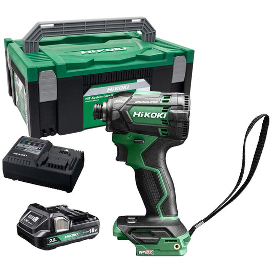 HiKOKI WH18DCW2Z 18V Brushless Impact Driver With 1 x 2.0Ah Battery Charger & Case