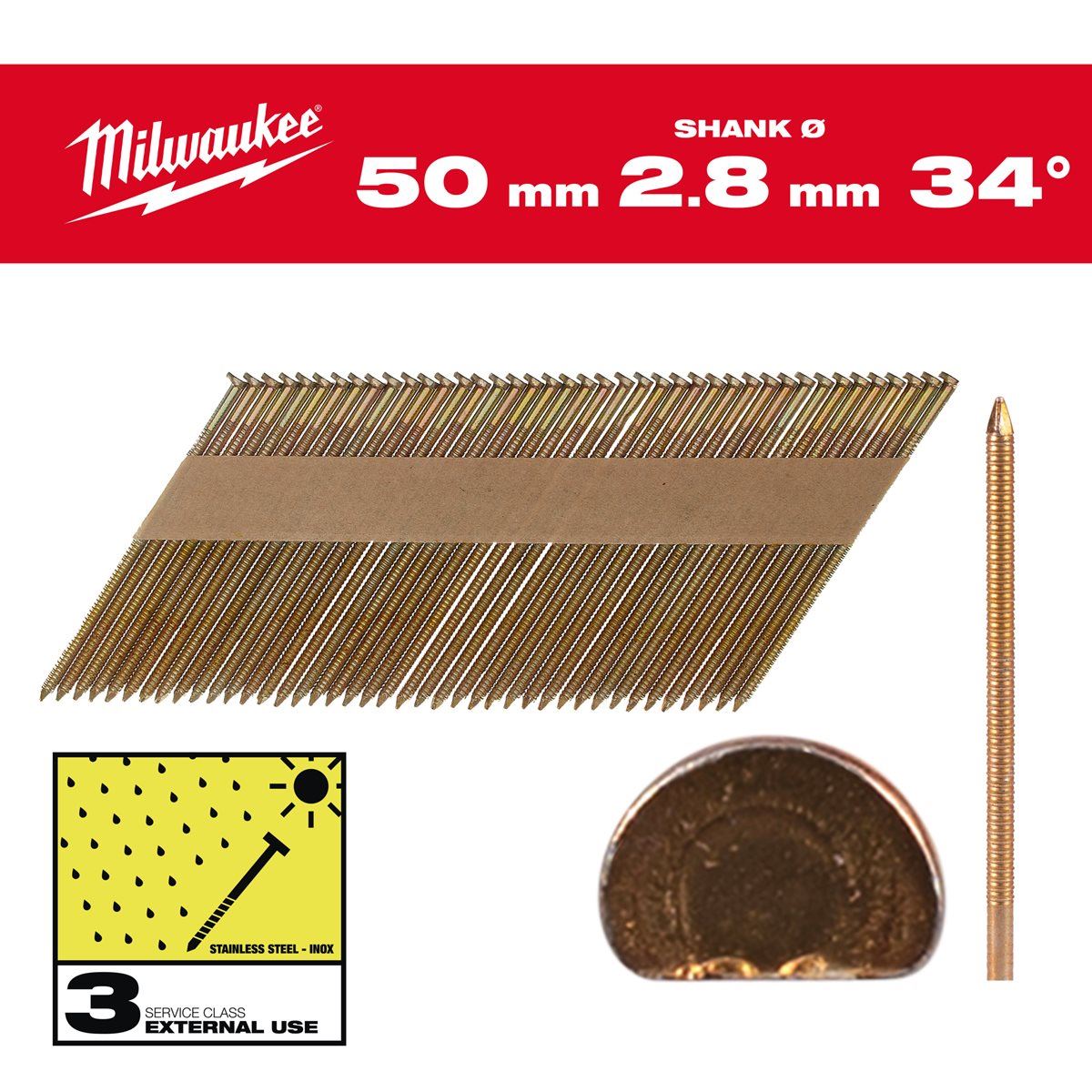 Milwaukee 50mm Ring Shank Hot Dipped Galvanised D Head Framing Nail 2200 Piece 4932492613