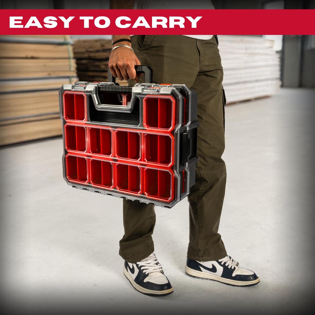 Excel 2-in-1 Tool Organiser Case, Portable Storage with Custom Dividers & Clear Lid