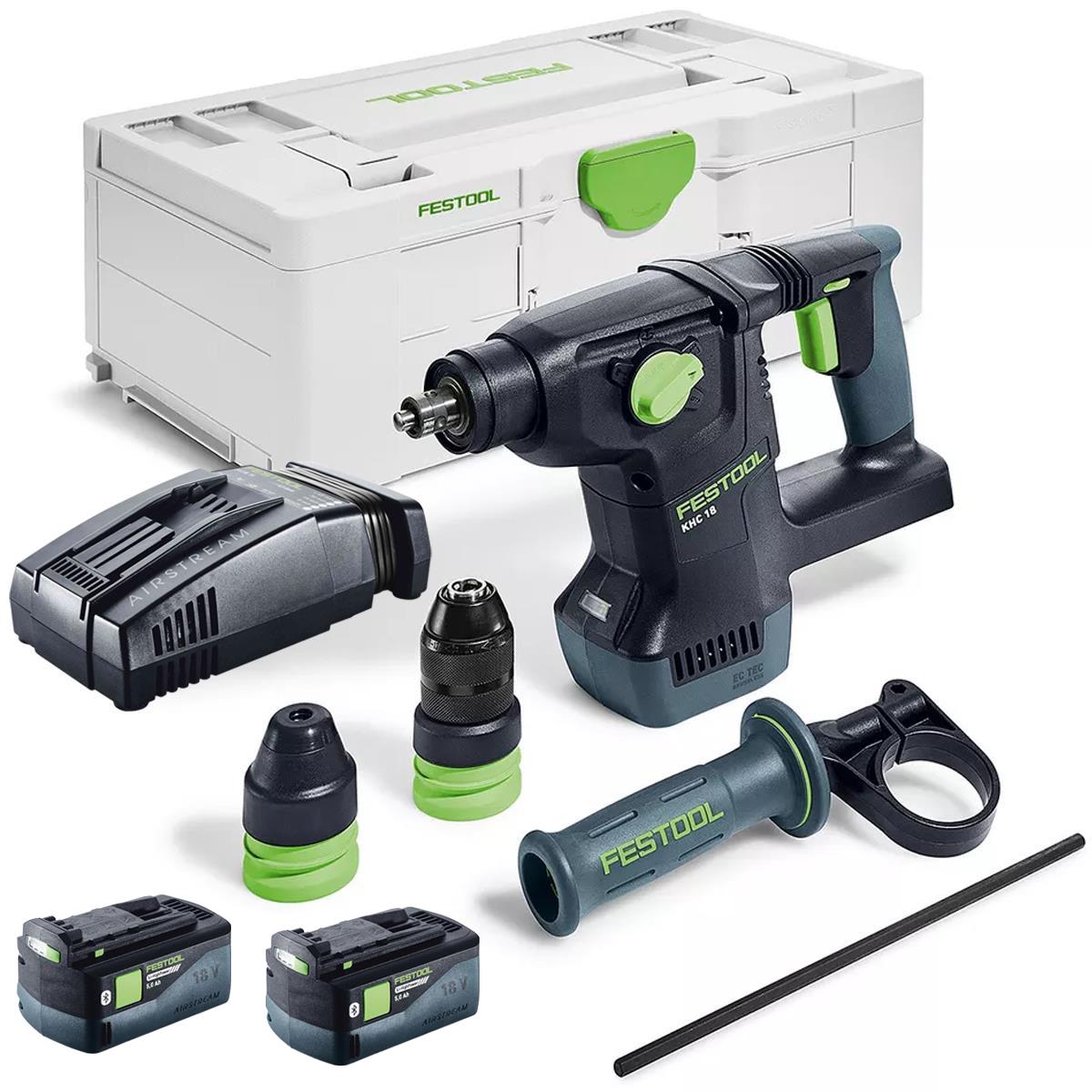 Festool KHC 18 EB-Basic 18V Brushless Rotary Hammer Drill - 577447 With 2 x 5.0Ah Battery & Charger