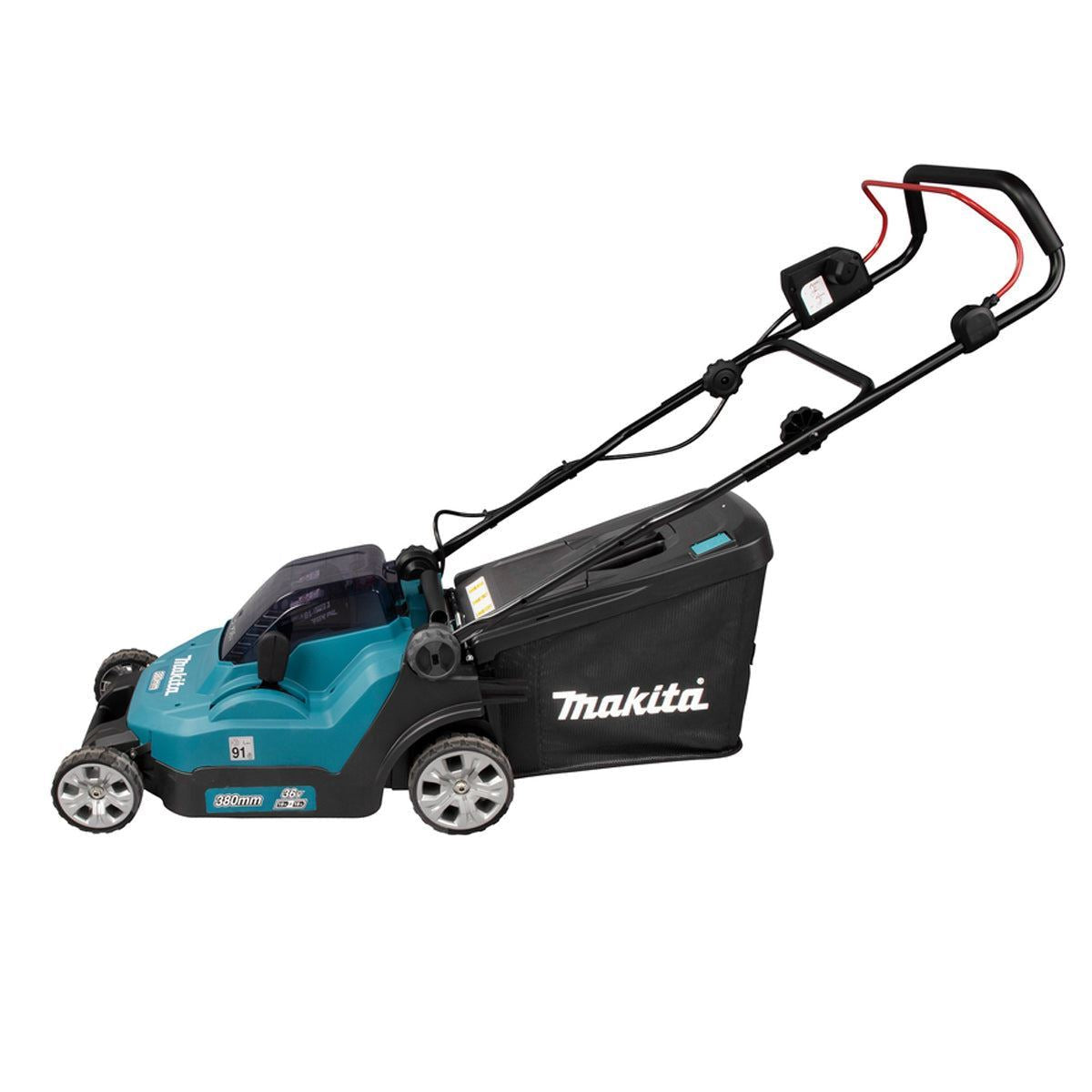 Makita DLM382PT2 36V LXT Cordless 38cm Lawn Mower With 2 x 5.0Ah Batteries & Charger