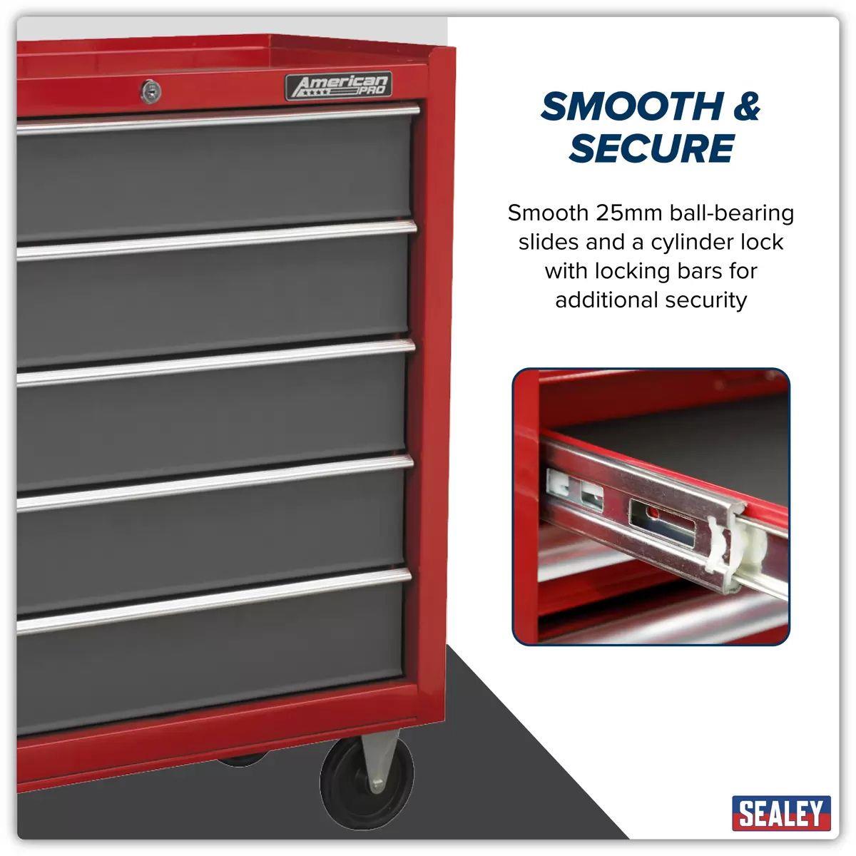 Sealey AP22505BB Rollcab 5 Drawer with Ball Bearing Slides Red/Grey