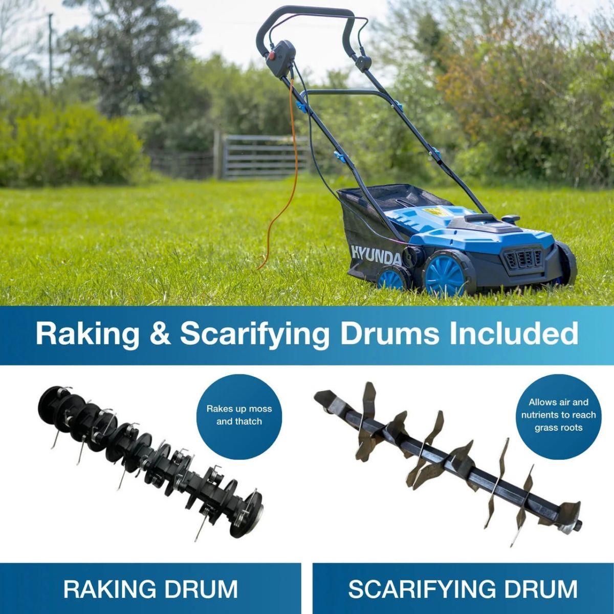 Hyundai HYSC1600E 36cm 2-in-1 Electric Lawn Scarifier and Aerator with 45L Collection Bag