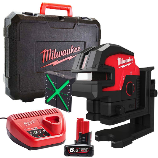 Milwaukee M12CLL4P-0C 12V Cross Line Laser with 4 Points with 1 x 6.0Ah Battery & Charger