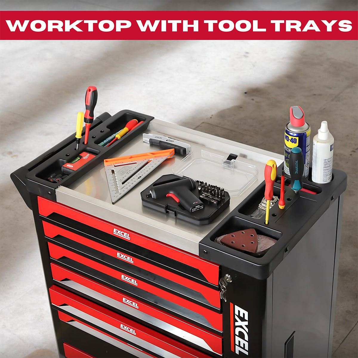 Excel 7 Drawer Tool Chest Storage Roller Cabinet with 249 Piece Tool Set