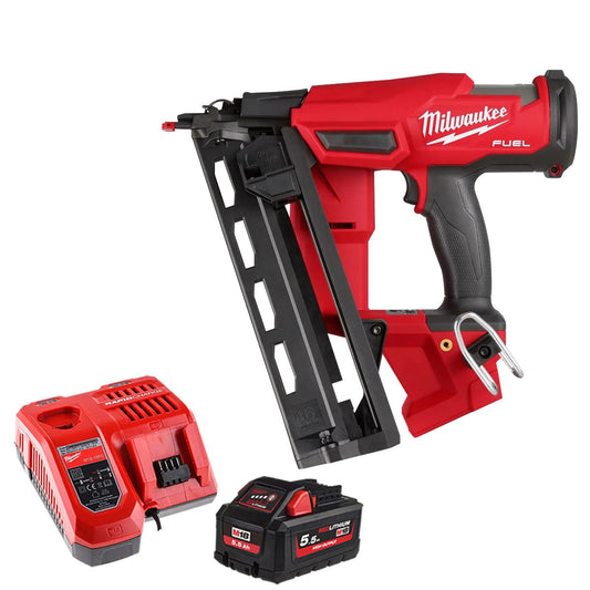Milwaukee M18FN16GA-0 18V Brushless 16G Angled Finish Nailer with 1 x 5.5Ah Battery & Charger