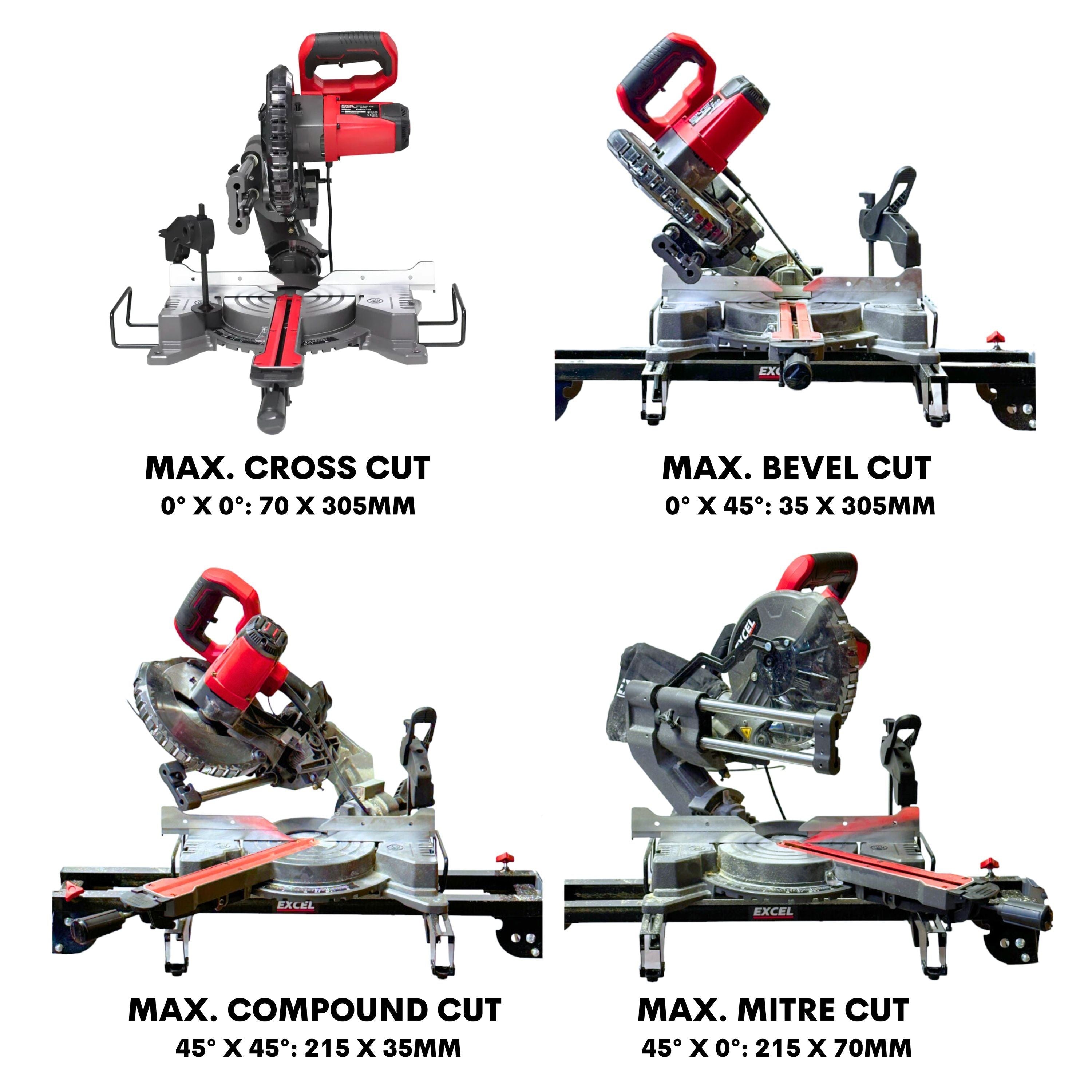 Excel Mitre Saw Large Base 216mm 240V/1500W & Laser with Universal Stand