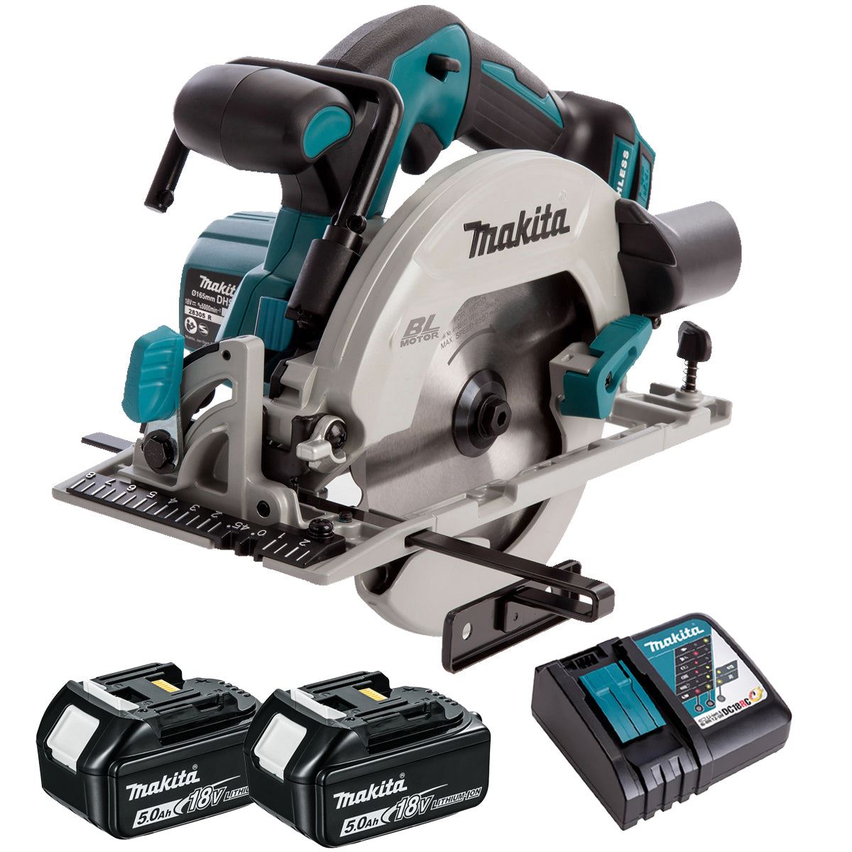 Makita DHS680Z 18V 165mm Brushless Circular Saw with 2 x 5.0Ah Battery & Charger
