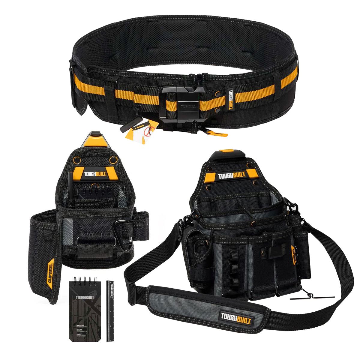 Toughbuilt Pro Padded Belt Buckle with Electrician Pouch Shoulder Strap & Tape Utility Knife Pouch