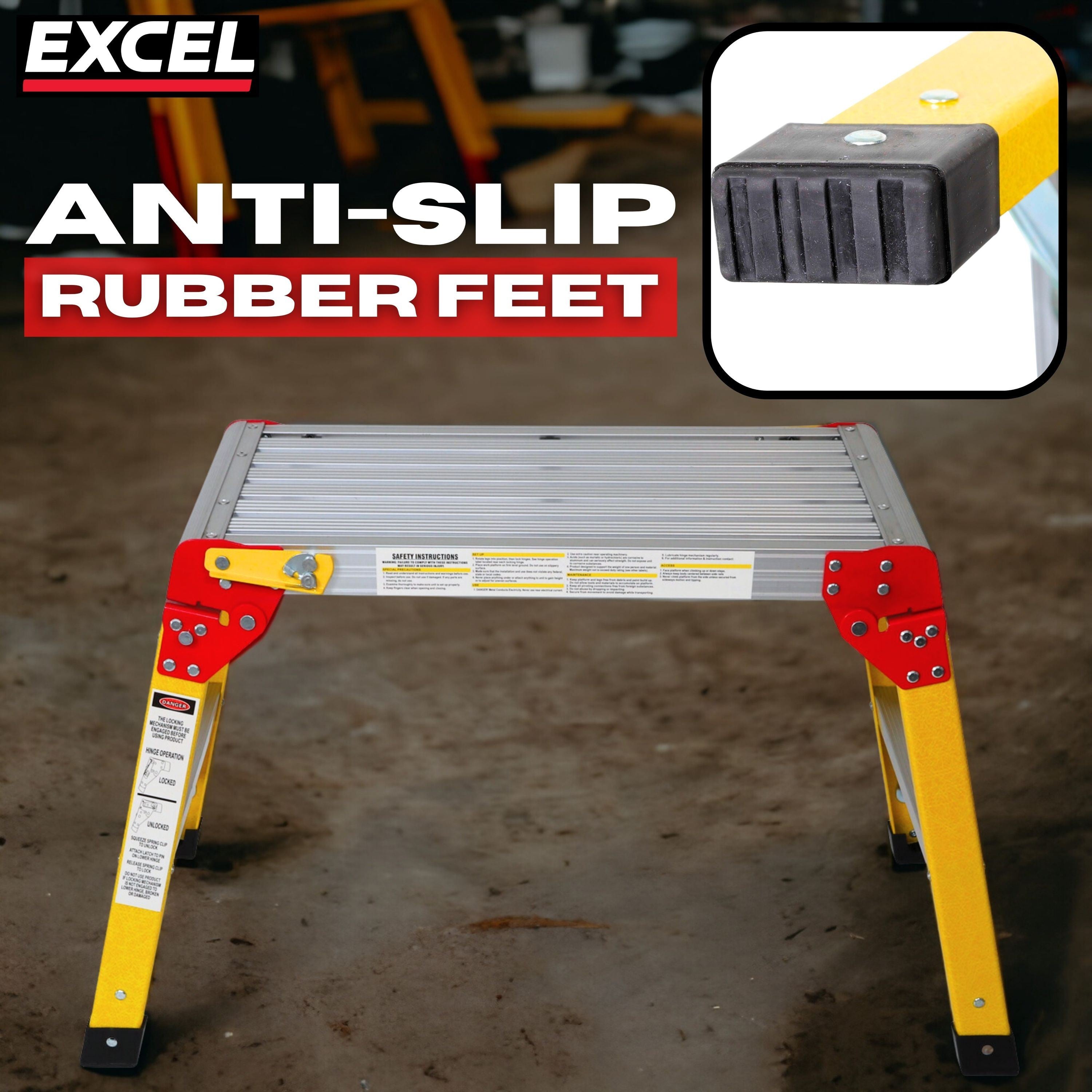 Excel Aluminium Stool Ladder 3 Tread with Fibreglass Folding Hop Up