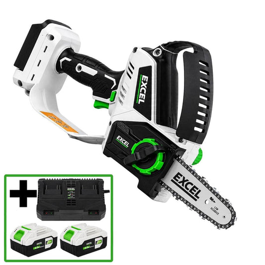 Excel 20V Brushless 6" Mini Chainsaw with 2 x 4.0Ah Batteries & Dual Port Charger