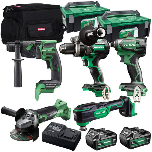 Hikoki 18V 5 Piece Power Tool Combo Kit with 2 x 5.0Ah Battery & Charger T4TKIT-27305