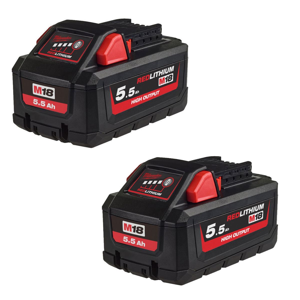Milwaukee M18HB5.5x2 18V 5.5Ah RedLithium-Ion High Output Battery Pack of 2
