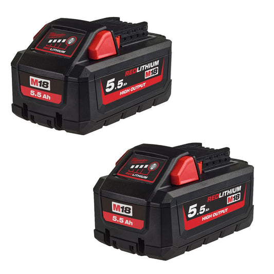 Milwaukee M18HB5.5x2 18V 5.5Ah RedLithium-Ion High Output Battery Pack of 2