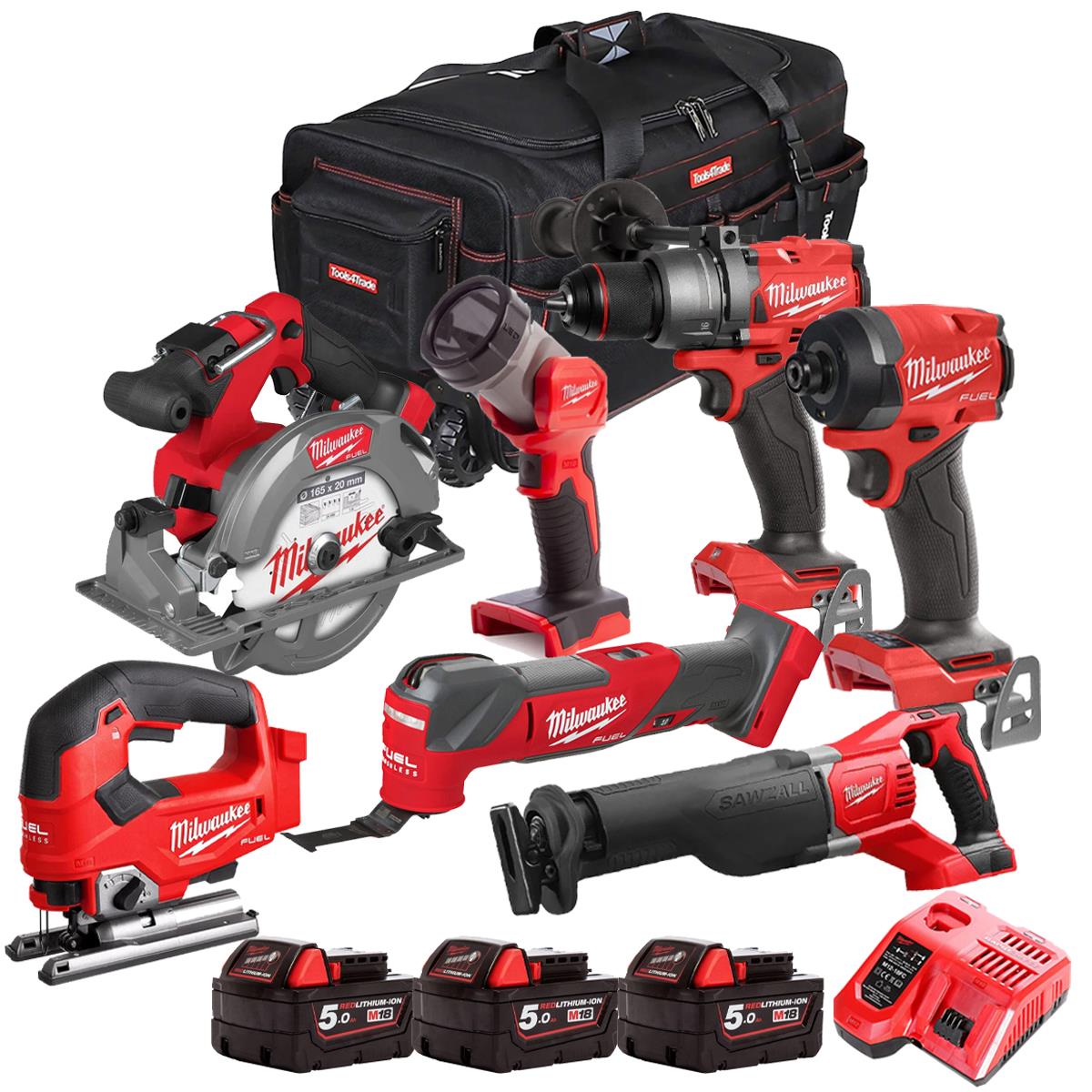 Milwaukee 18V 7 Piece Combo Kit with 3 x 5.0Ah Batteries & Charger M18T4TKIT-4819