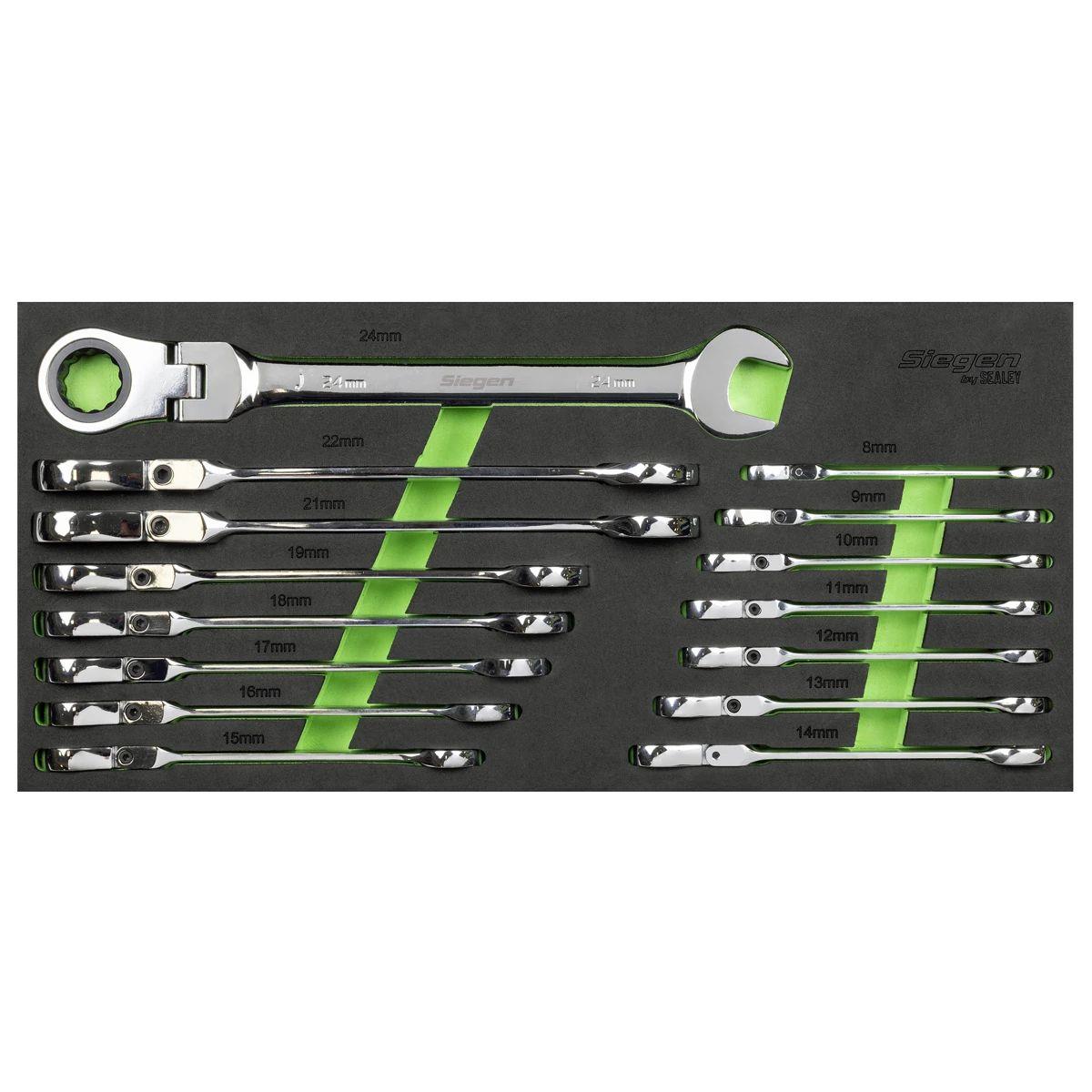 Sealey S01329 Flexi-Head Combination Ratchet Spanner Set 15pc