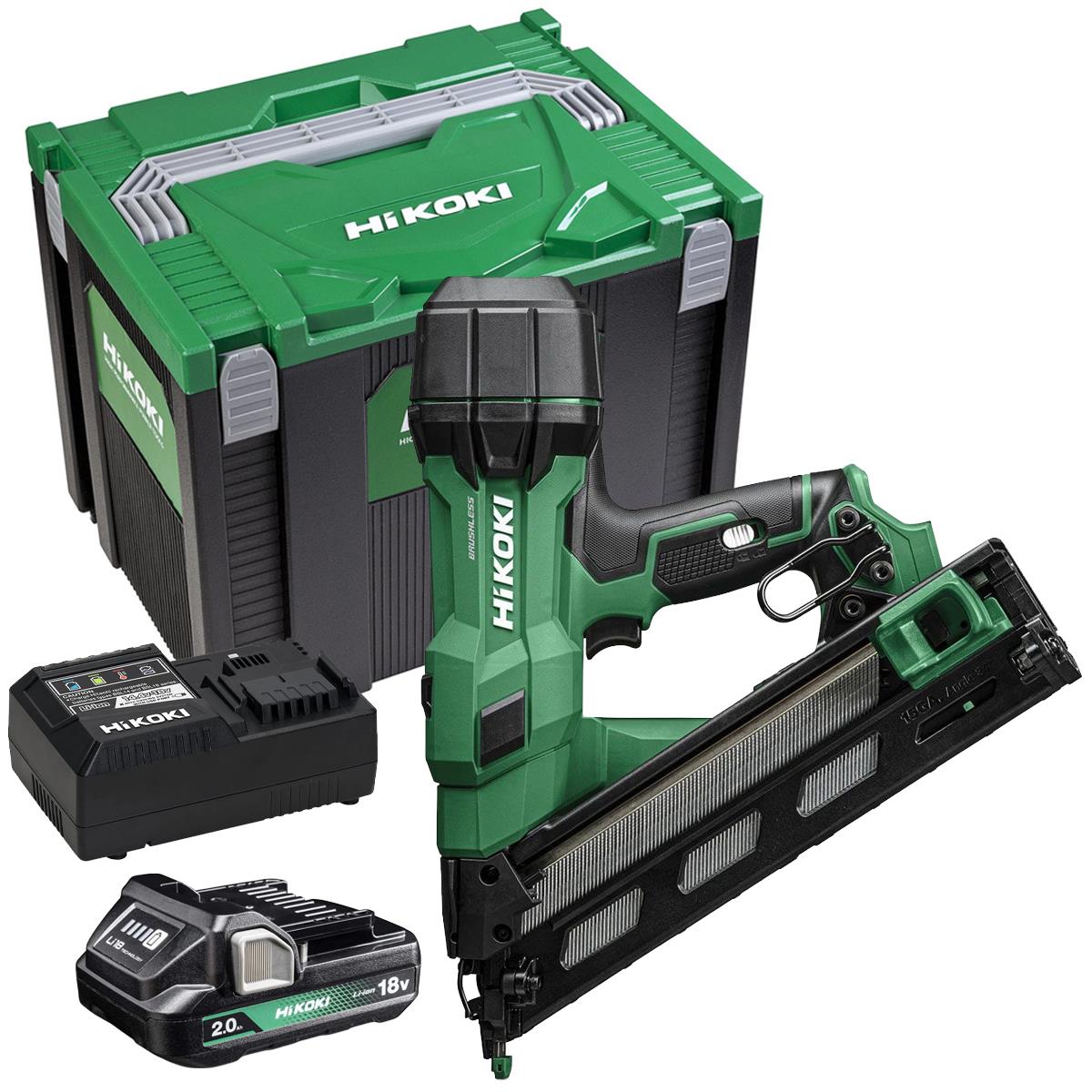 HiKOKI NT1865DAAW9Z 18V 15G Angled Finishing Nailer With 1 x 2.0Ah Battery Charger & Case