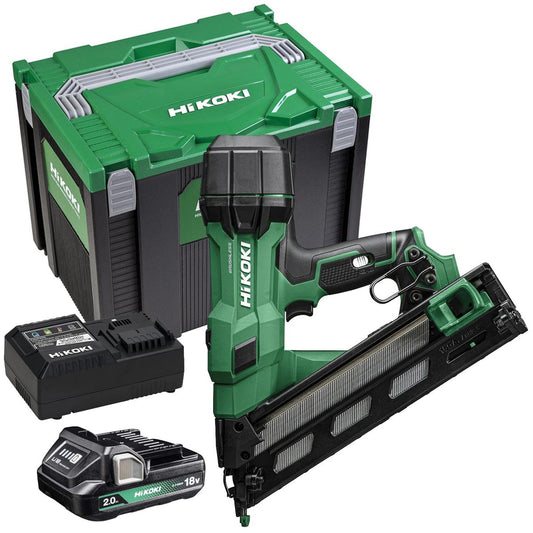 HiKOKI NT1865DAAW9Z 18V 15G Angled Finishing Nailer With 1 x 2.0Ah Battery Charger & Case
