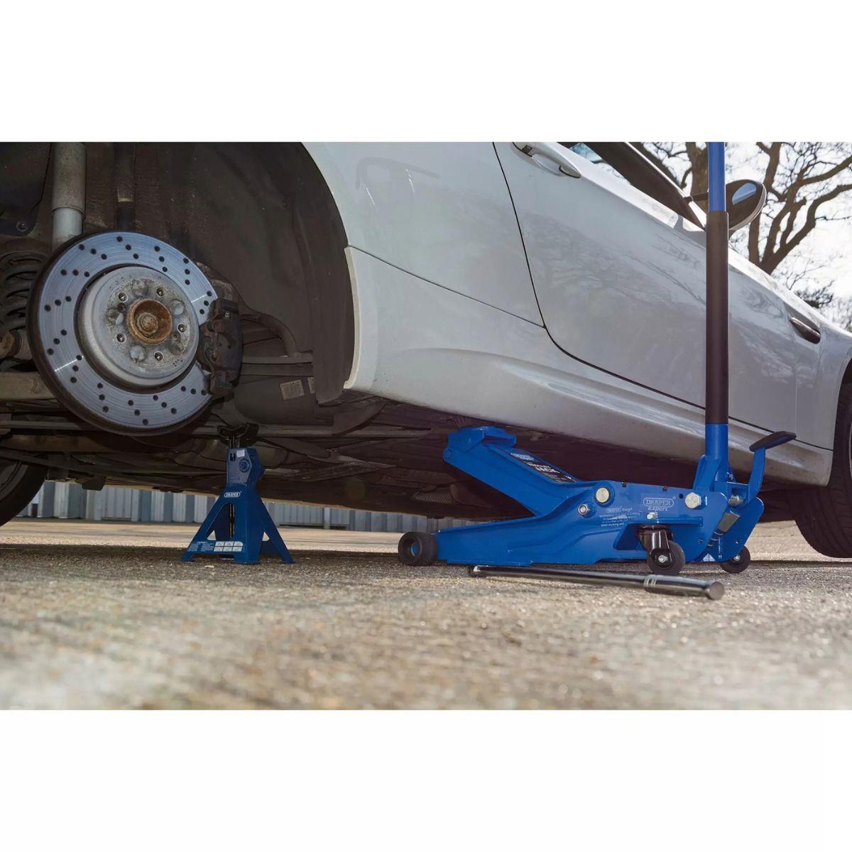Draper TJ3-E Professional Low Profile Garage Trolley Jack 3 Tonne Blue 01106