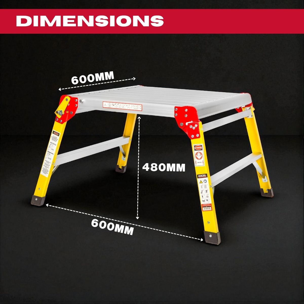 Excel Fibreglass Work Bench Platform Heavy Duty Folding Hop Up 600mm x 600mm