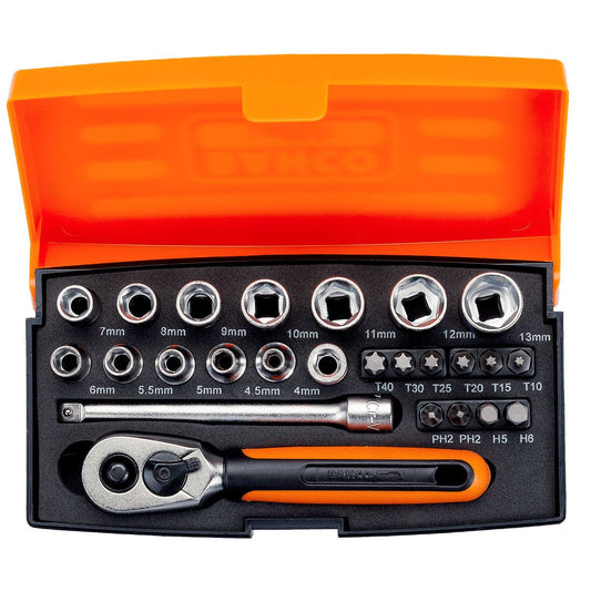 Bahco 25 Piece 1/4" Square Drive Socket Durable & Versatile Tool Set BAHSL25