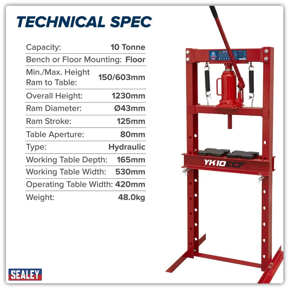 Sealey YK10ECF 10tonne Hydraulic Press Economy Floor Type
