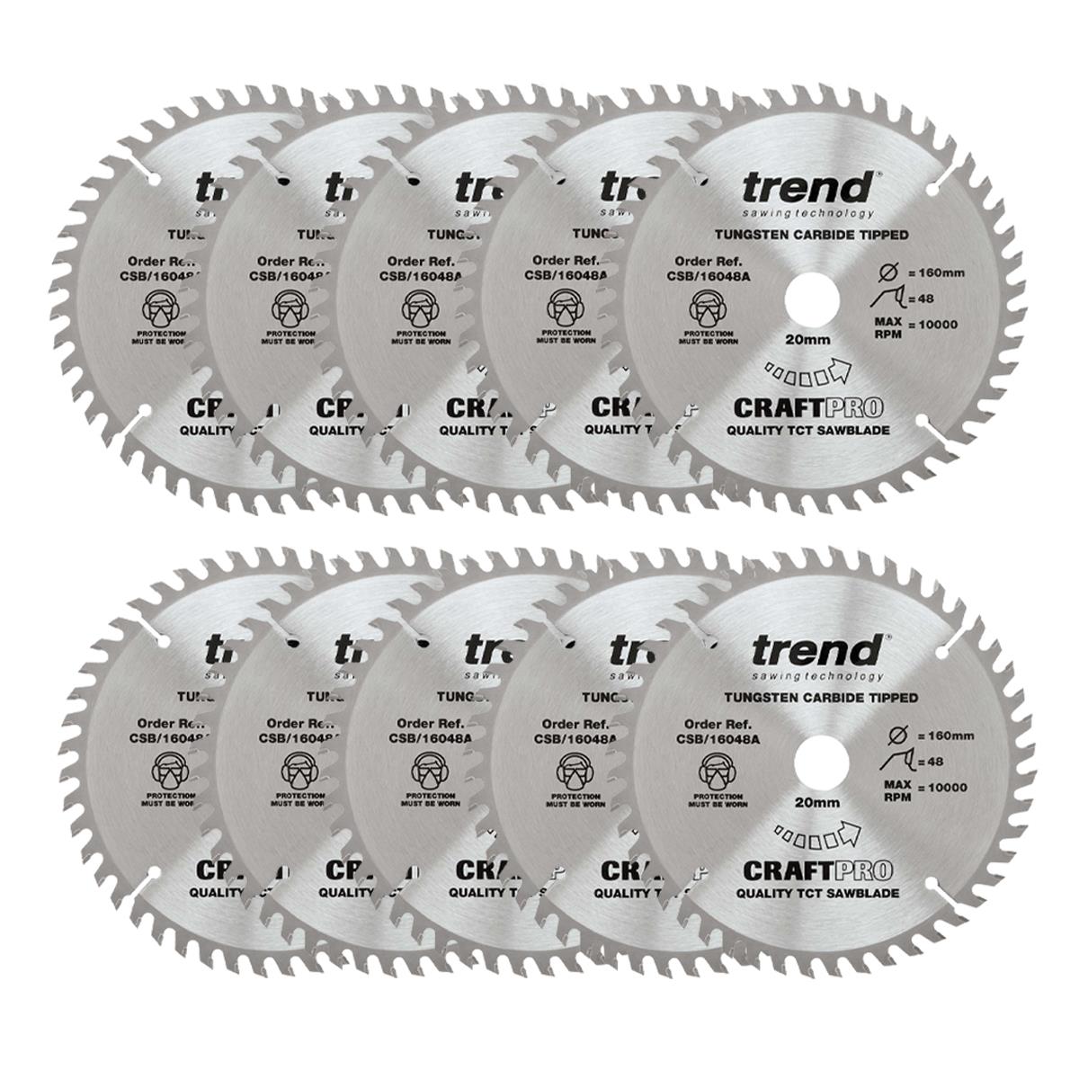 Trend CSB/16048A/10 Wood Circular Saw Blade 160mm x 20mm x 48T Pack of 10