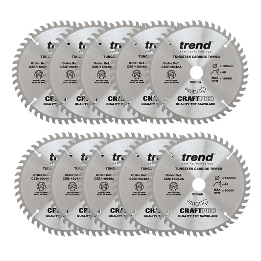Trend CSB/16048A/10 Wood Circular Saw Blade 160mm x 20mm x 48T Pack of 10