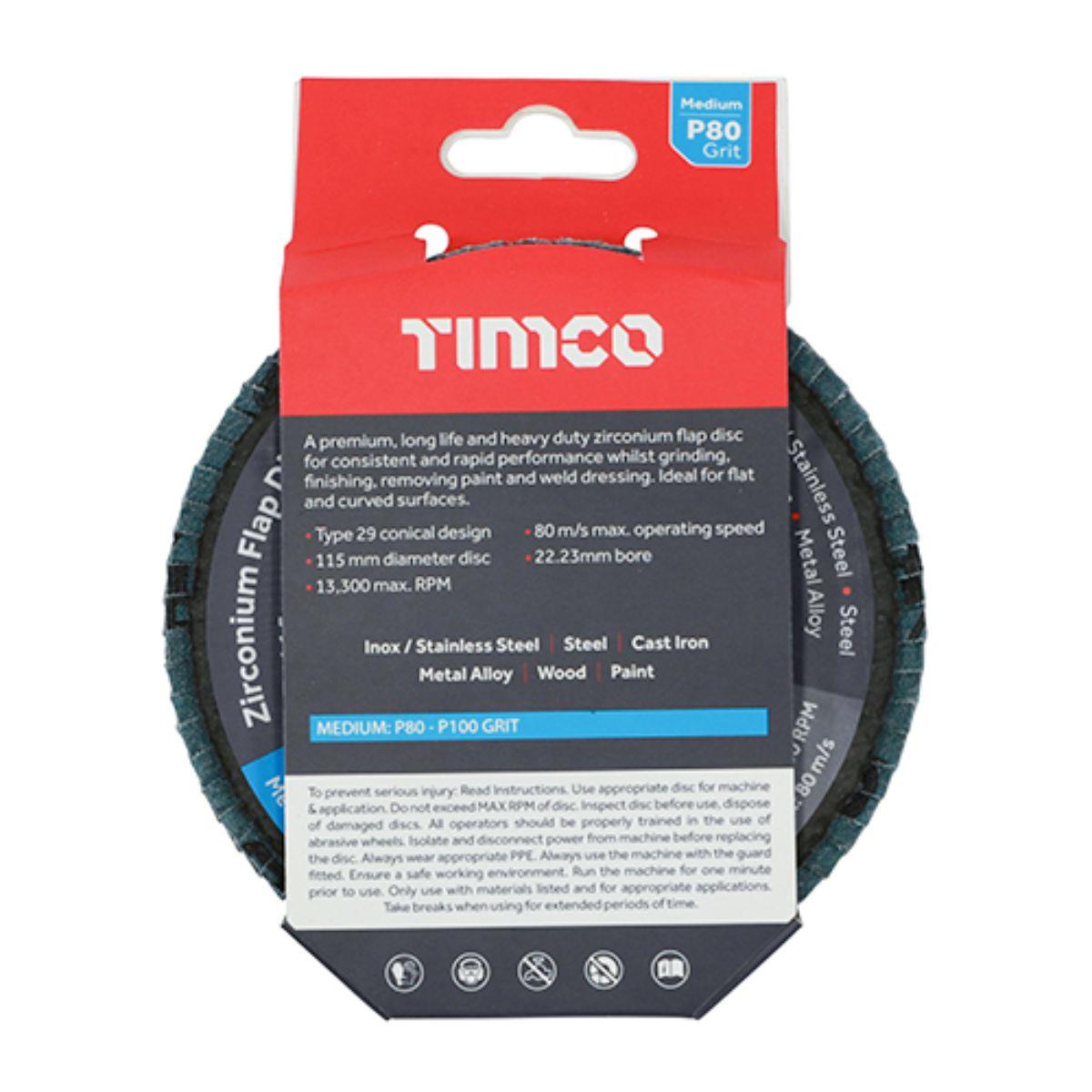 Timco 115mm Heavy Duty Zirconium Flap Disc P80 Grit - 231351