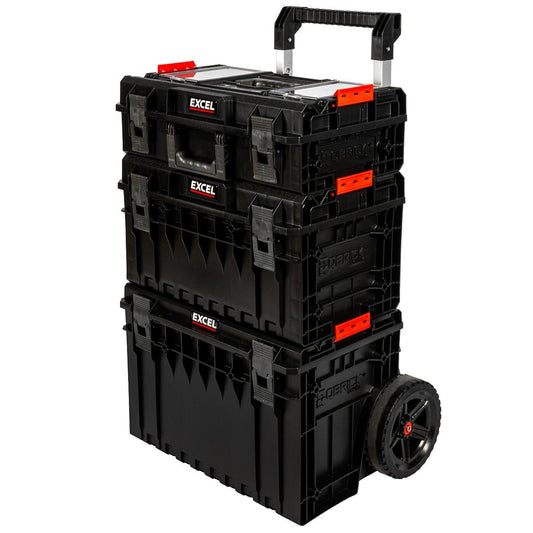 Excel Modular Stackable Tool Box Heavy Duty Mobile Storage 3 Piece Set with Wheels