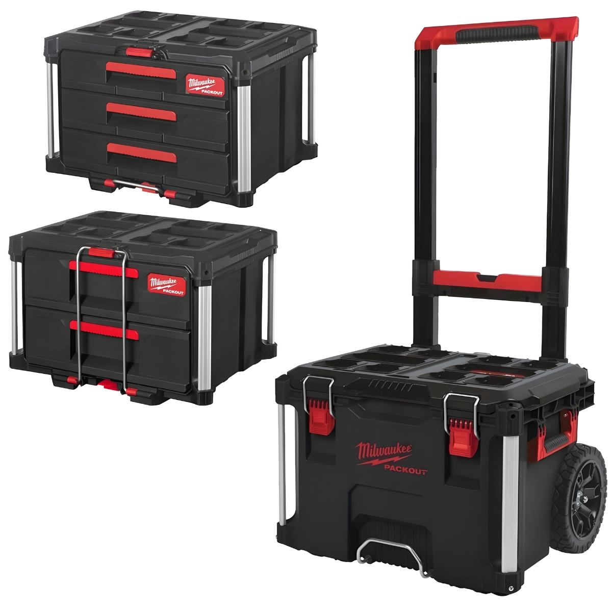 Milwaukee Packout Trolley Case With 3 Drawer Tool Box & 2 Drawer Tool Box