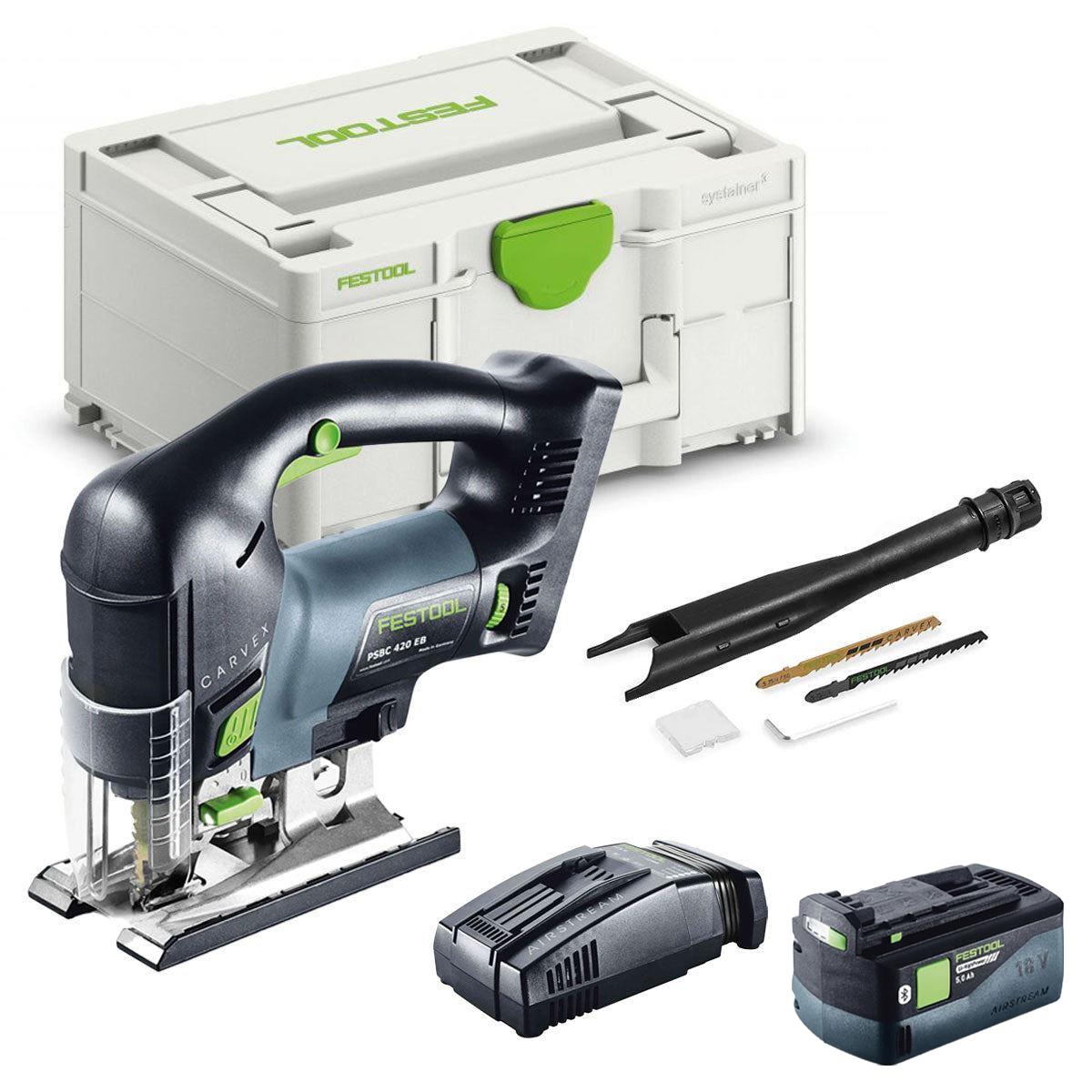 Festool PSBC 420 EB-Basic GB 18V Brushless Pendulum Jigsaw with 1 x 5.0Ah Battery Charger & Case
