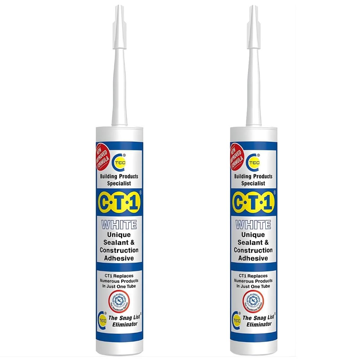 C-TEC CT1 290ml Unique Sealant & Construction Adhesive White Pack of 2