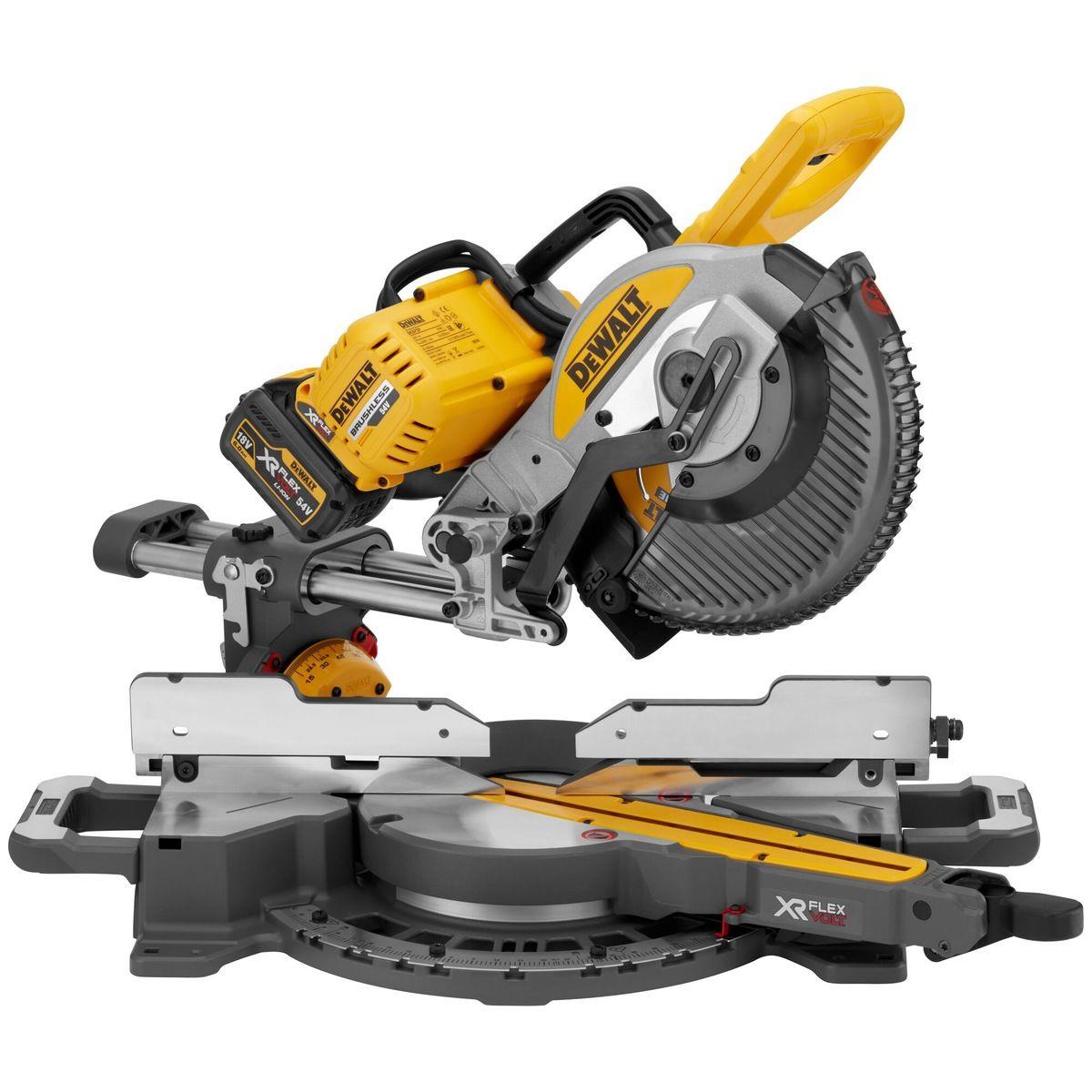 Dewalt DCS727T2-GB 54V XR Flexvolt Brushless 250mm Double Bevel Sliding Mitre Saw with 2 x 6.0Ah Battery & Charger