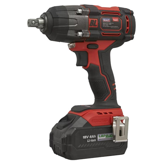 Sealey CP650LI 18V Cordless Brushless Impact Wrench 1/2"Sq Drive With 1 x 4Ah Battery, Charger & Storage Case