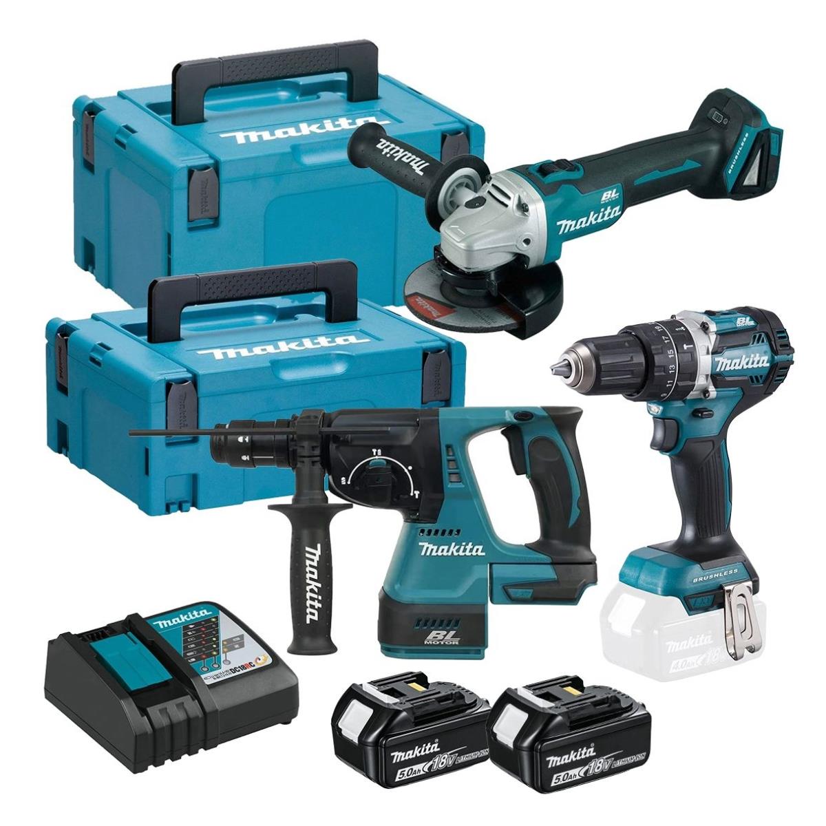 Makita DLX3196JX1 18V LXT Brushless 3 Piece Kit with 2 x 5.0Ah Batteries, Charger in Case
