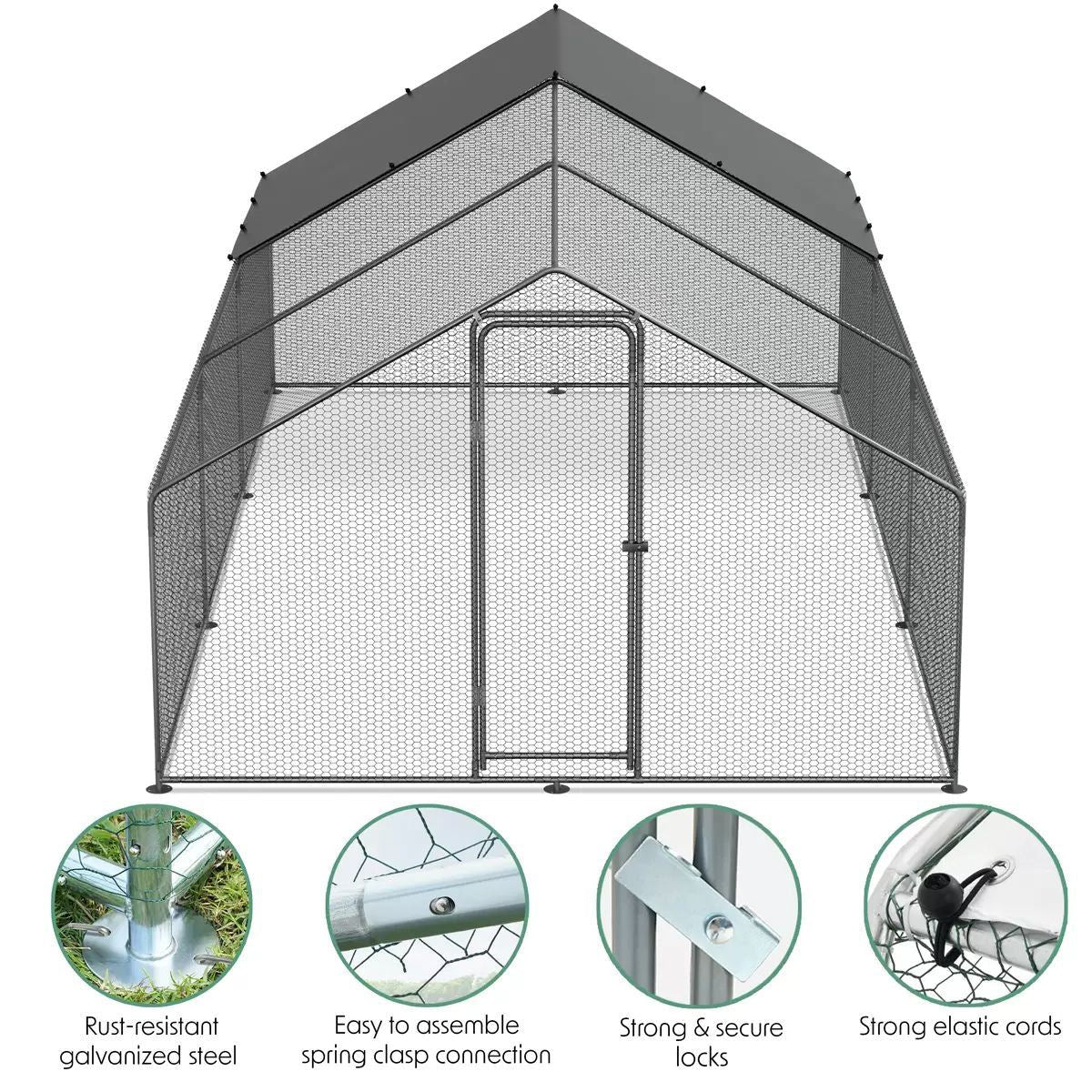 Sealey DG280 Dellonda 3 x 6 x 2m Walk-In Chicken Run, Galvanized Steel, Roof Cover & PVC Coated Chicken Wire