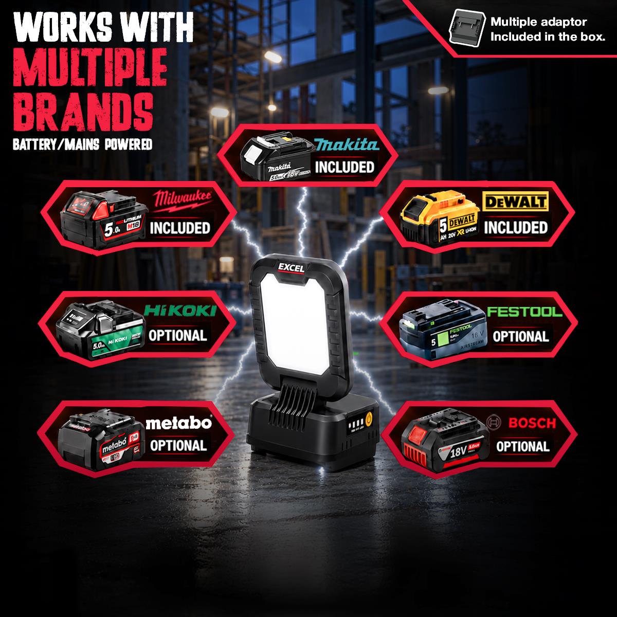 Excel 18V 1600 Lumens Portable Site Light Body Only