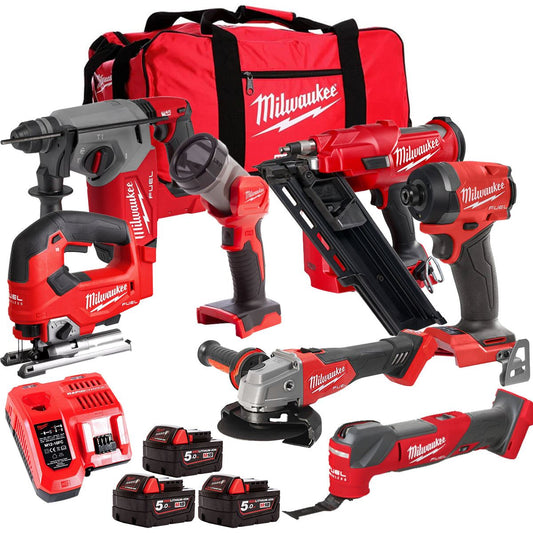 Milwaukee M18FPP6L3-503BK15 18V Brushless 7 Piece Tool Kit with 3 x 5.0Ah Batteries Charger & Wheeled Bag