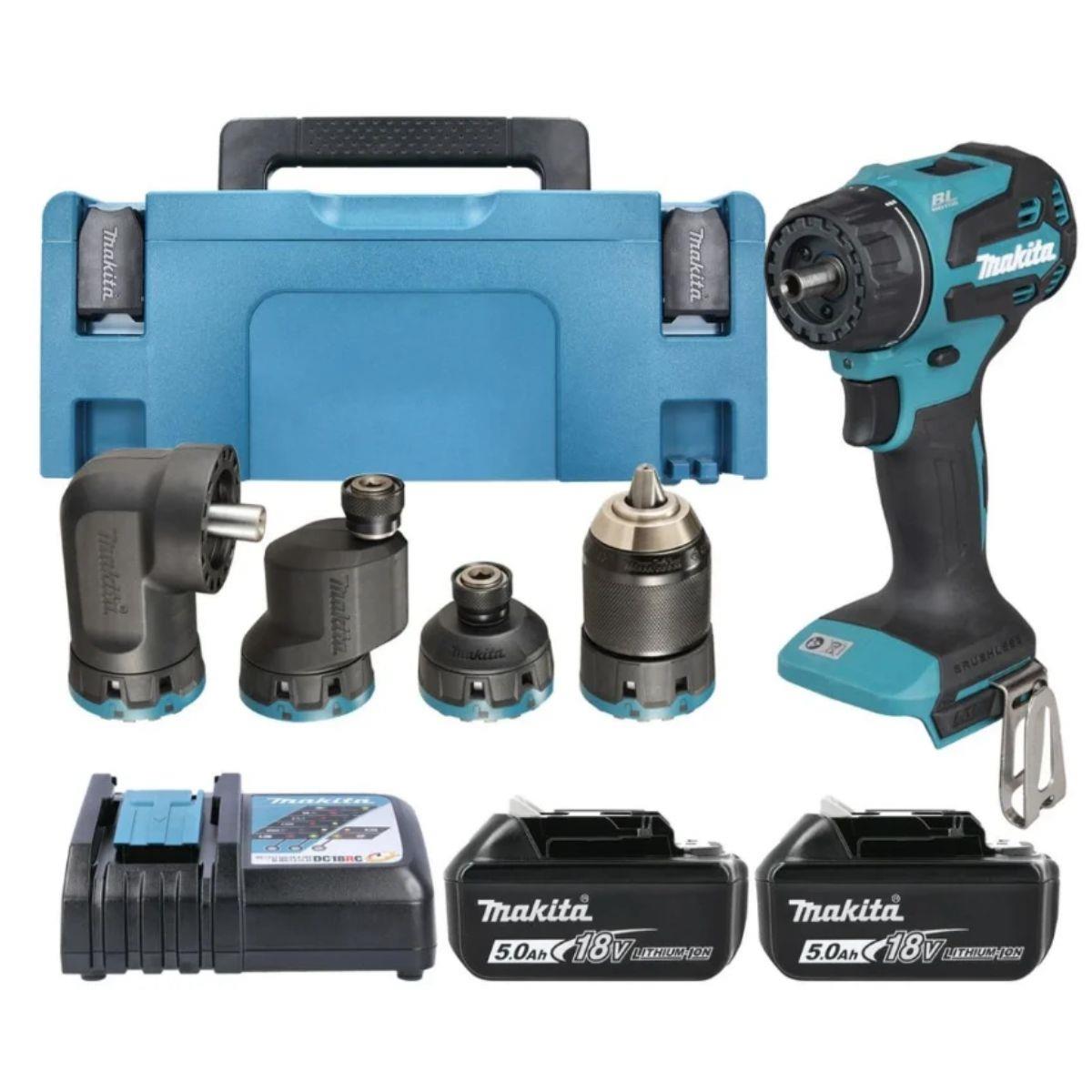 Makita DDF491RTJ 18V Brushless Multi-head Drill Driver with 2 x 5.0Ah batteries & Charger in a Makpac case