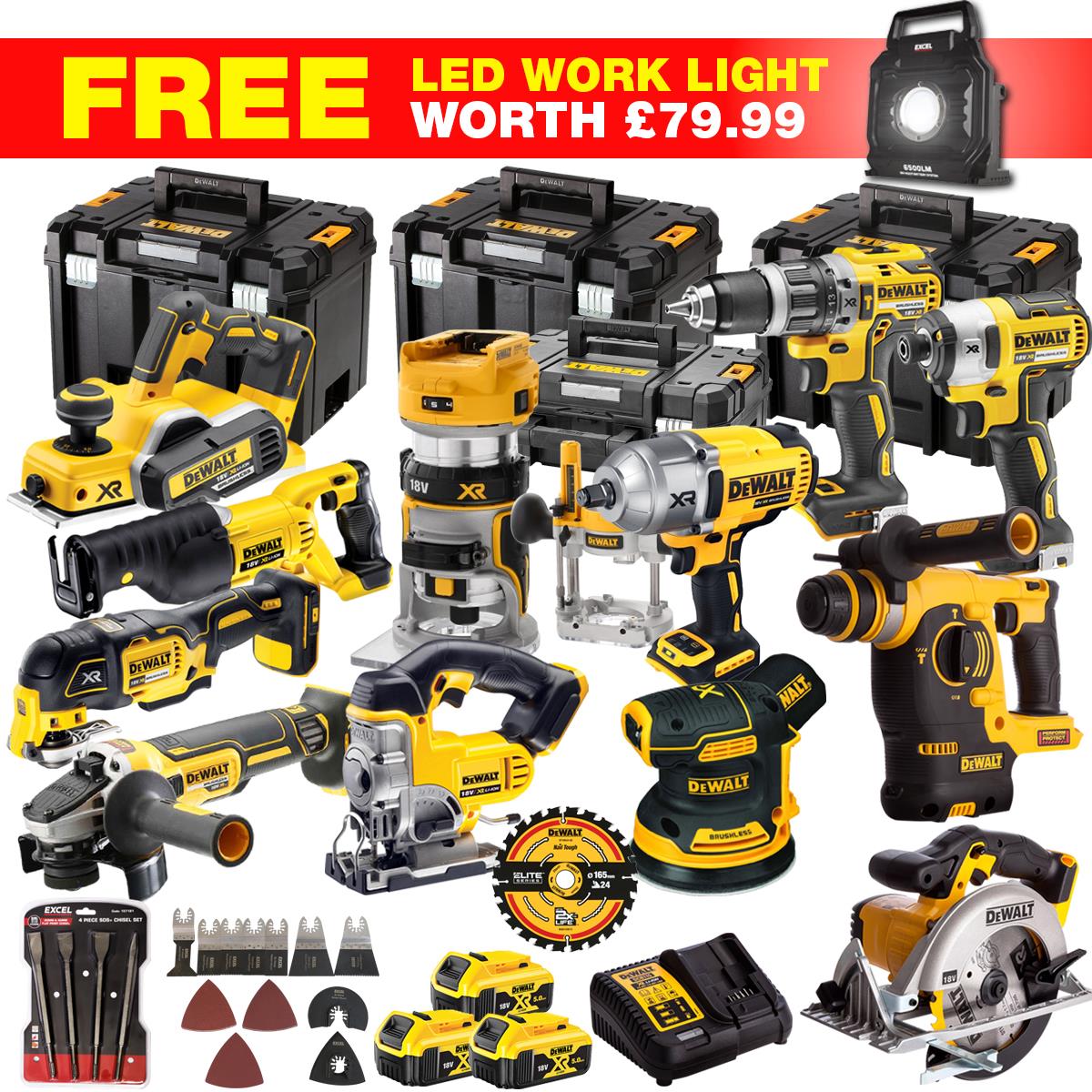 Dewalt DCKT4T13WLF 18V XR 13 Piece Power Tool Kit with 3 x 5.0Ah Batteries, Accessories Set & Toughsystem Box