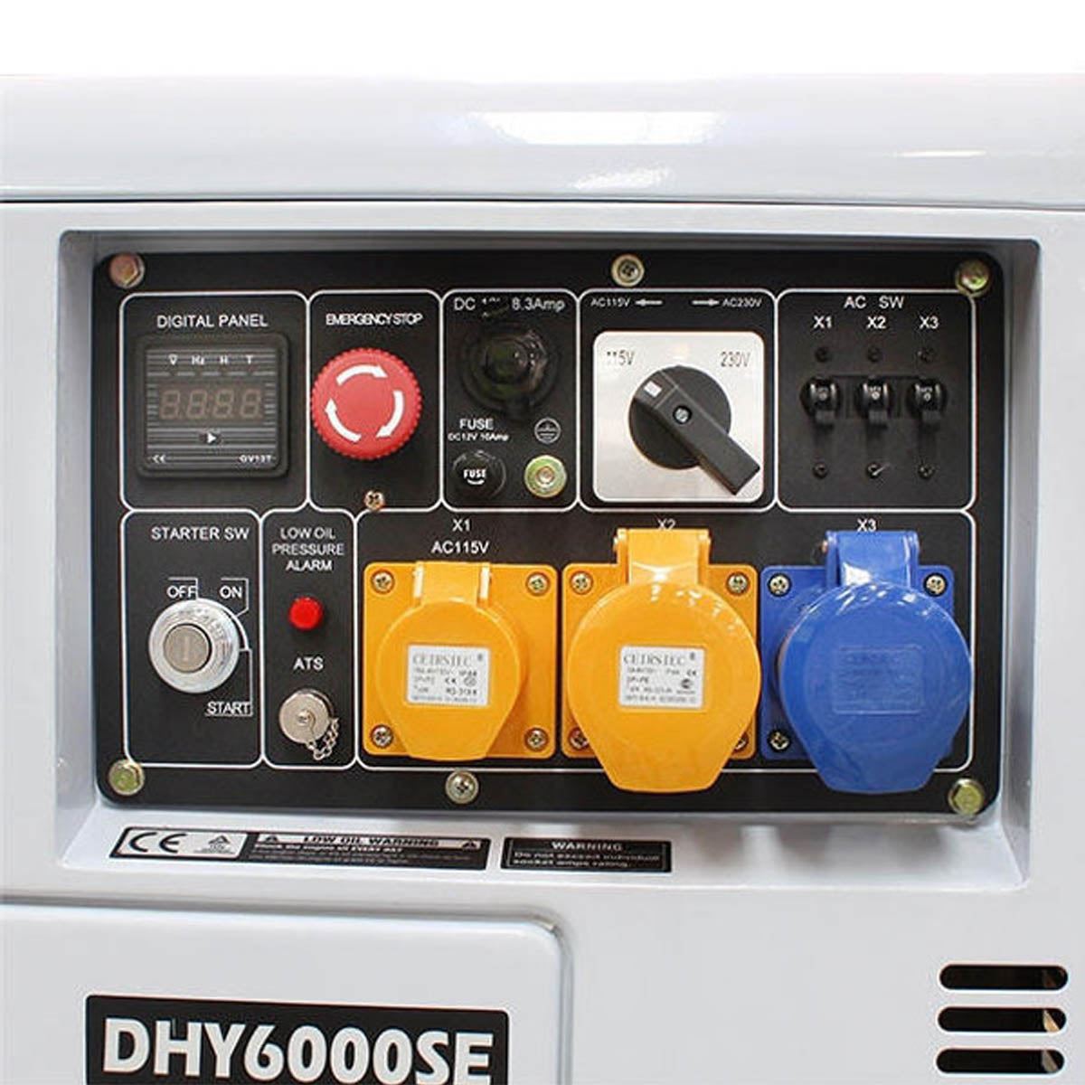 Hyundai DHY6000SE  Diesel Generator, Single Phase Output & Silenced Standby Genset 5.2kW/230V